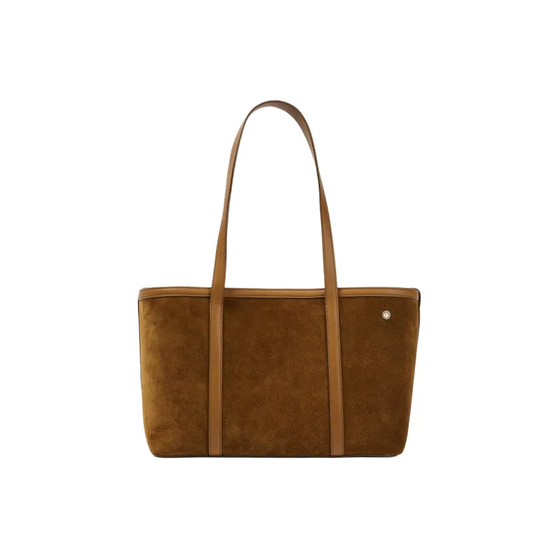 Loro Piana Suede Tote Bag Shopping Bag Handbag Medium Size Women's Brown-0