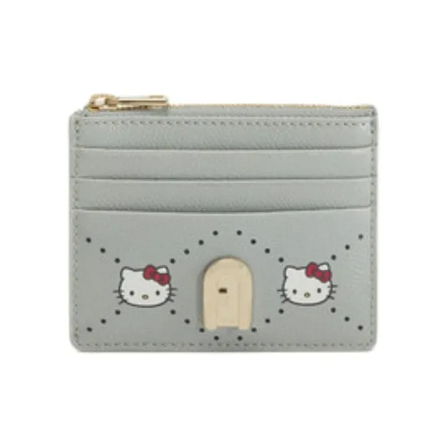 Furla Hello Kitty Collaboration 1927 Collection Leather Card Holder Small Size Women's Gray Blue-0
