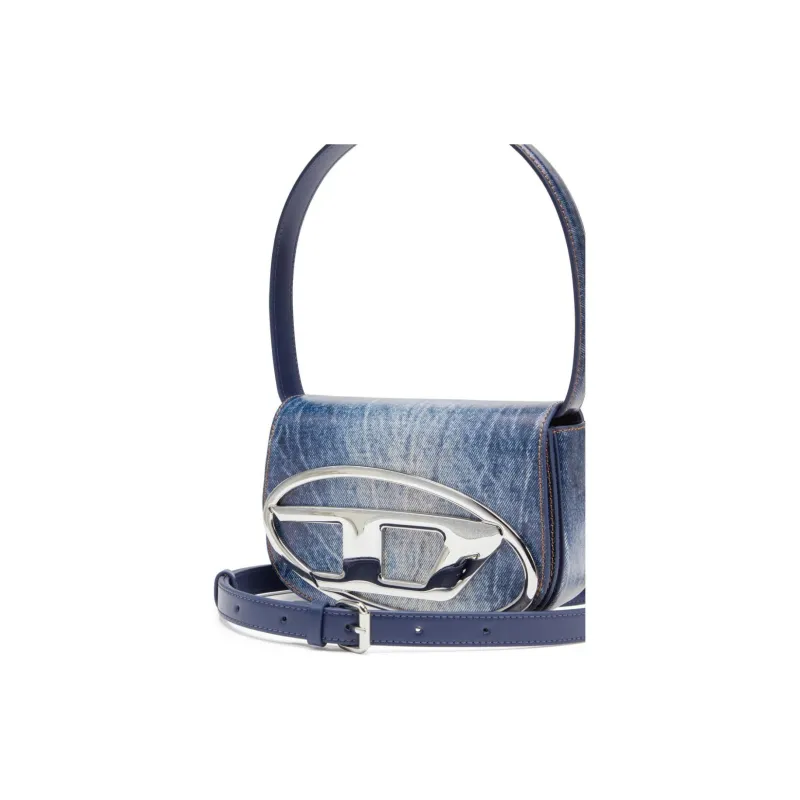 DIESEL Cow Leather Portable Crossbody Bag Shoulder Bag Women's Denim Blue-3