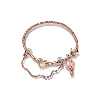Pandora Gold-Plated Copper-Silver Alloy Glass Synthetic Cubic Zirconia Bracelets Women's Rose Gold
