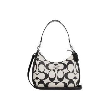 COACH Teri Canvas With Leather Shoulder Bag Handbag Shoulder Bag Women's Silver & Chalk