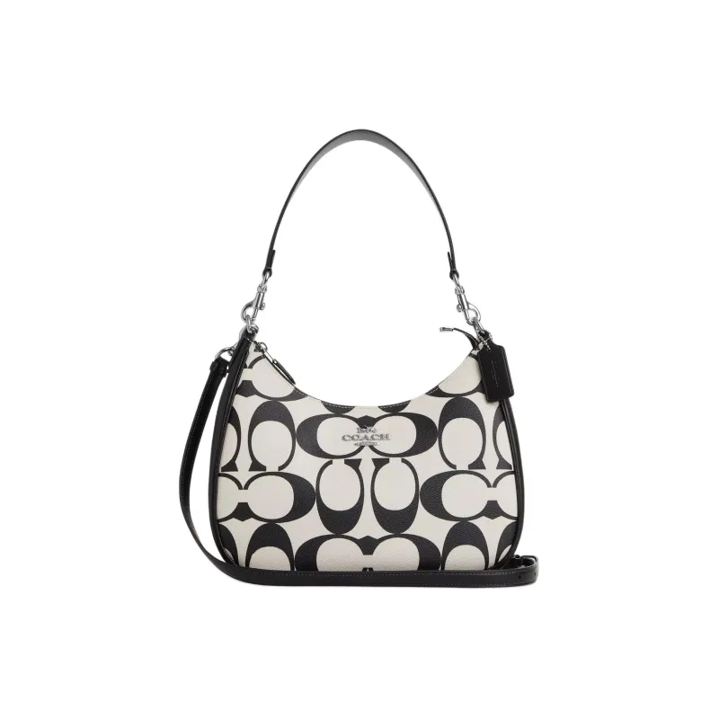 COACH Teri Canvas With Leather Shoulder Bag Handbag Shoulder Bag Women's Silver & Chalk-0