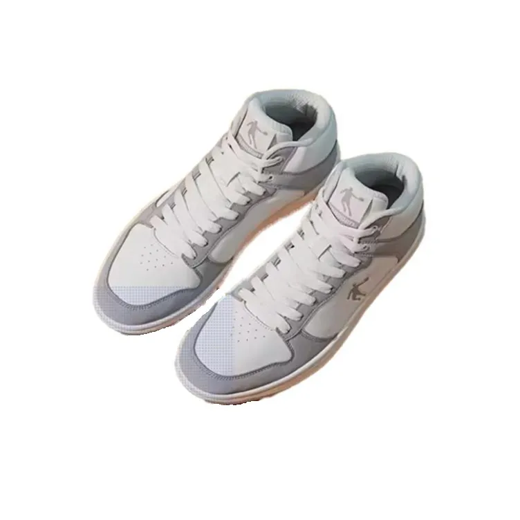 QIAODAN Durable Breathable High Top Skateboard Shoes Men's White Gray-2