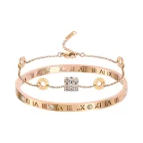 Roman Numeral Bangle & Small Round Pendant Bracelet
