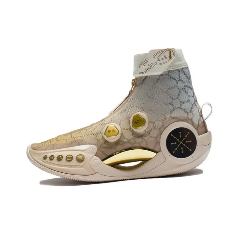 LINING WOW 9 Basketball Shoes Men High Top Crimson Gold/Swan White-2