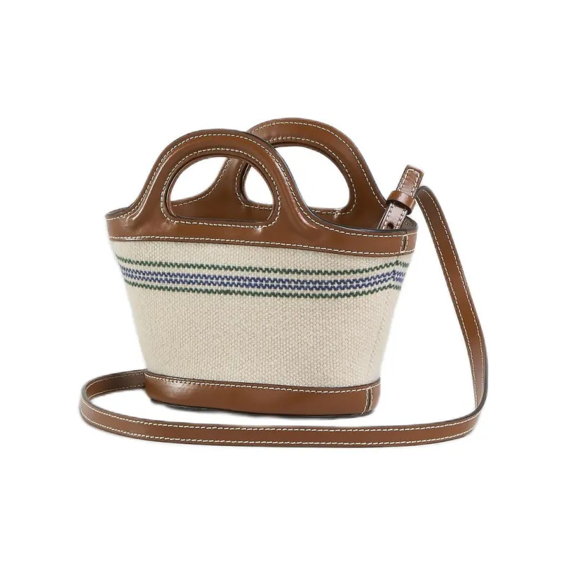 MARNI TROPICALIA With Cotton And Cow Leather Handbag Women's Natural & Mocha-2