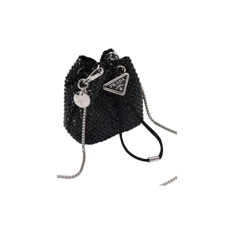PRADA Satin Handheld Crossbody Bag Shoulder Bag Mini Women's Black-1