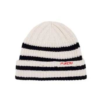 MARNI Logo-embroidered Striped Beanie