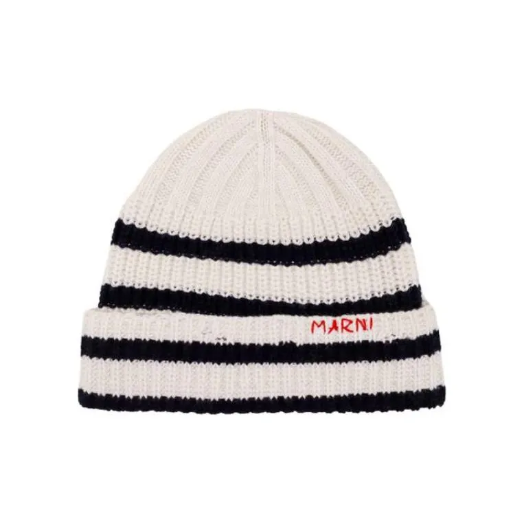 MARNI Logo-embroidered Striped Beanie-0