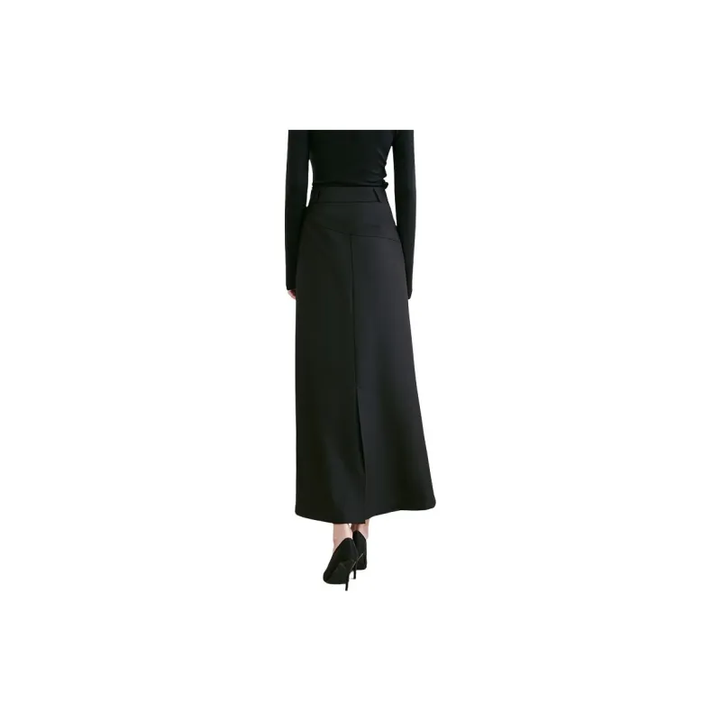 Late White Casual Long Skirts Women's Black-1