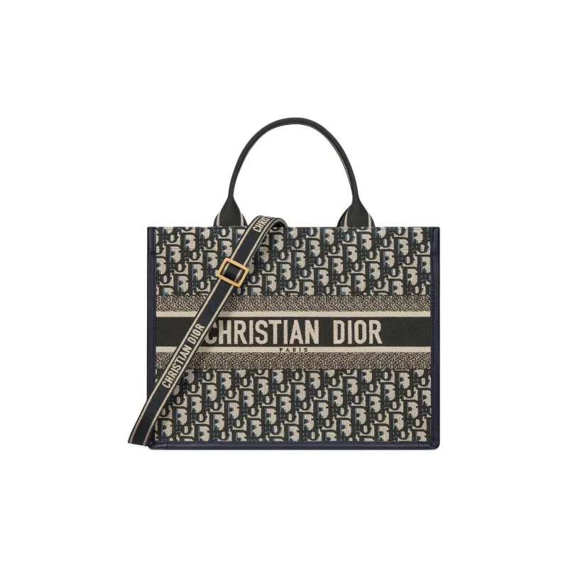 DIOR Oblique Print Embroidery Tote Bag, Shopping Bag, Handbag Medium Size Women's Blue-0