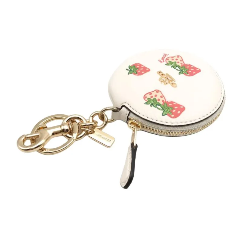 COACH Pouch High Quality Pebbled Leather Key Pouch Coin Purse Women's White-1