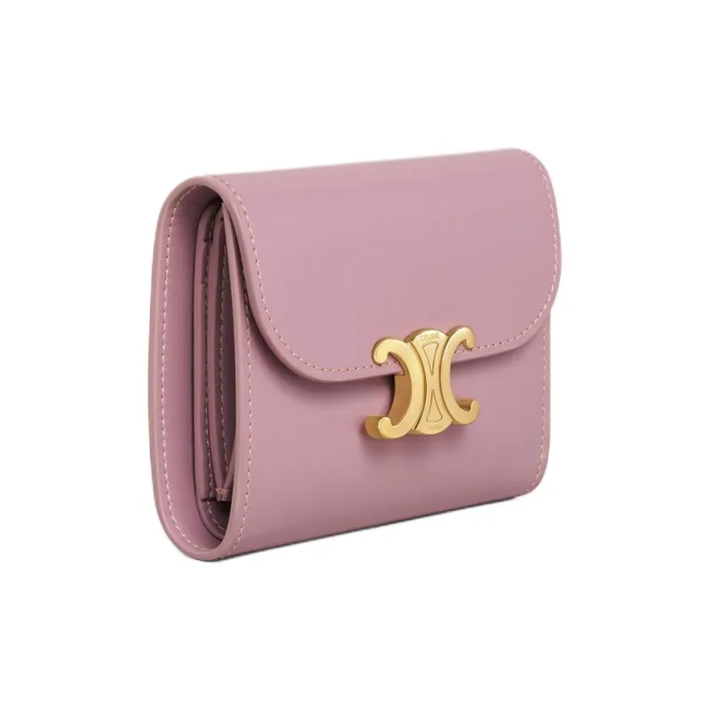 CELINE Triomphe Calfskin Wallet Small Size Women's Petal Pink-1