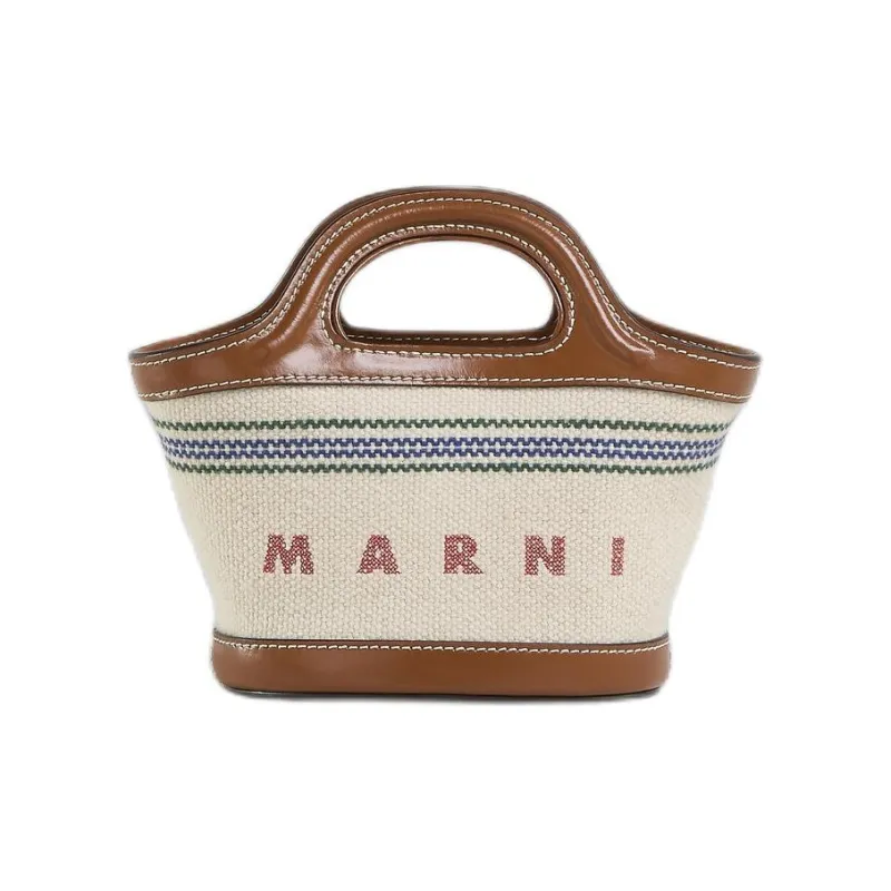 MARNI TROPICALIA With Cotton And Cow Leather Handbag Women's Natural & Mocha-0