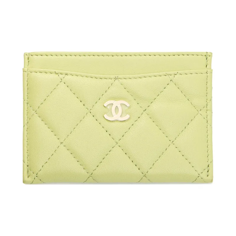 CHANEL Lambskin Card Holder Women's Yellow Green-0