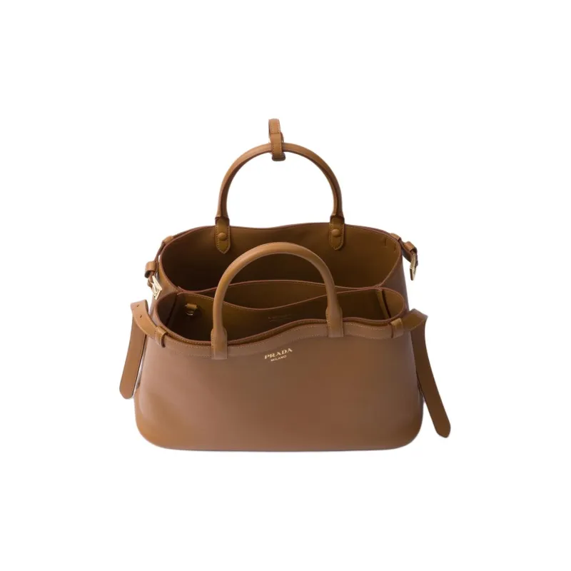 PRADA Leather Shoulder Bag Crossbody Bag Handbag Medium Size Women's Caramel Brown-3