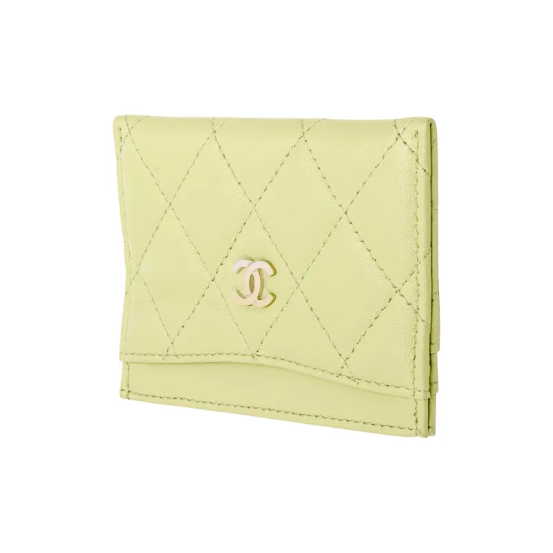 CHANEL Lambskin Card Holder Women's Yellow Green-1