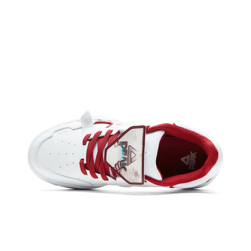 PEAK Guochuang Series Skateboard Shoes Women's Low Top All White Dark Red-3