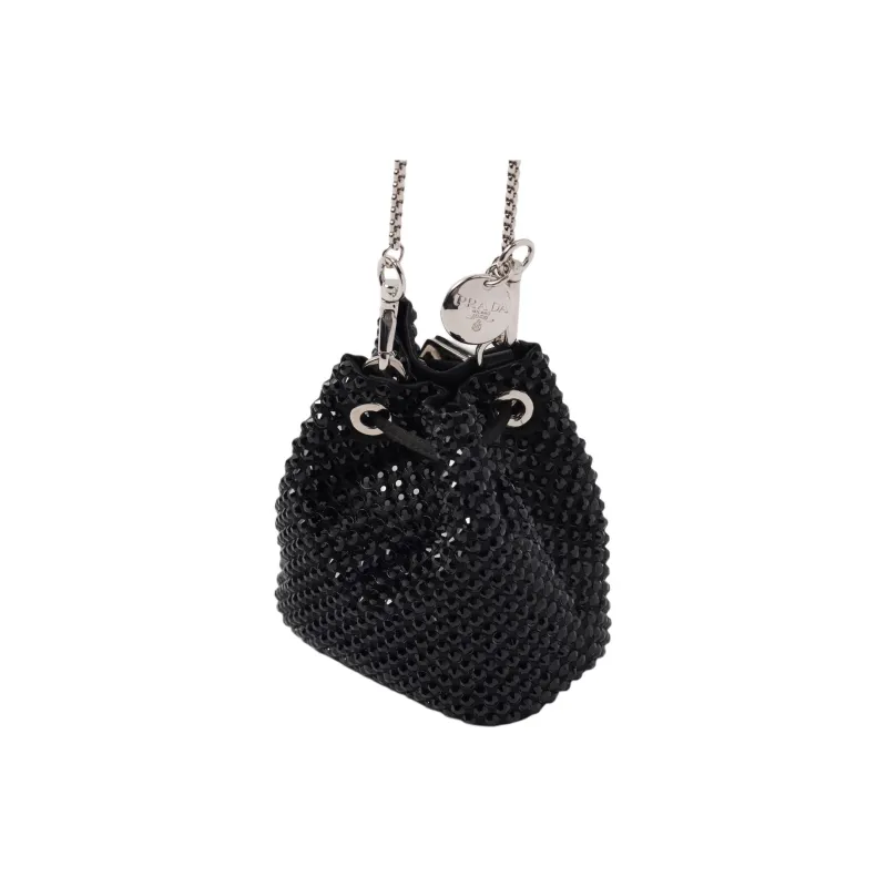PRADA Satin Handheld Crossbody Bag Shoulder Bag Mini Women's Black-3