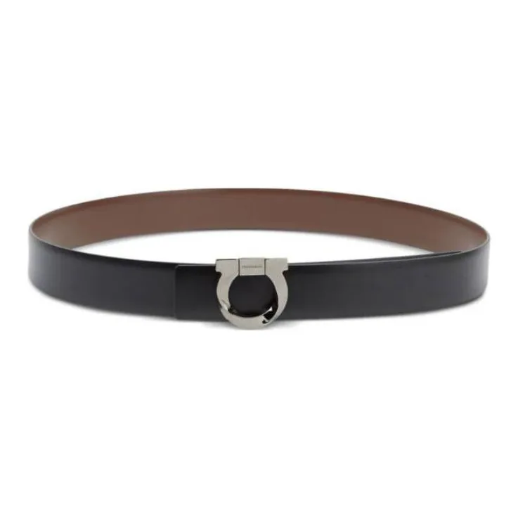FERRAGAMO Leather Leather Belts Men's Black Width  3CM-1