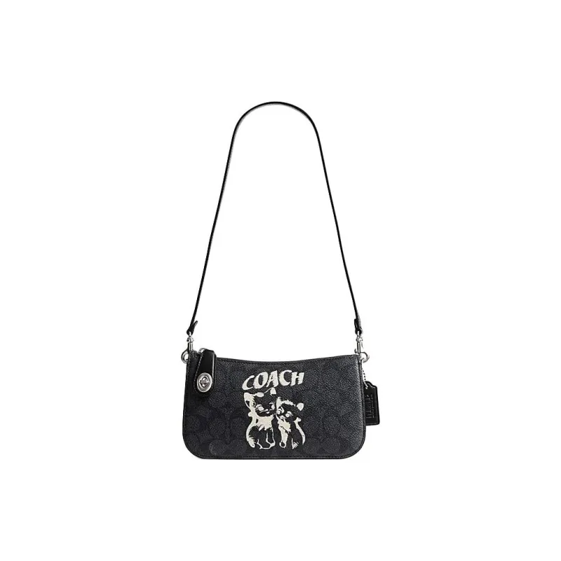 COACH LIL NAS Collaboration Artificial Leather With Cow Leather Shoulder Bag, Handbag, Shoulder Bag Unisex Black-0