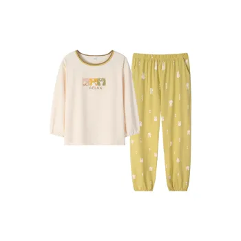 Sha Qian Pajama Set For Spring And Autumn Women's Champagne