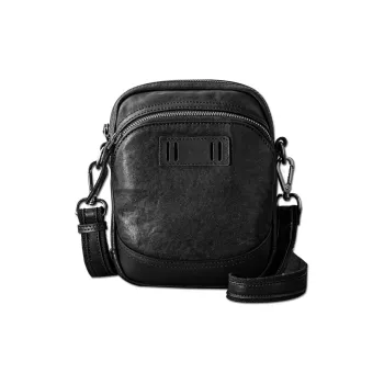 Back Step Top Grain Vegetable Tanned Cow Leather Genuine Leather Crossbody Cell Phone Shoulder Bag Regular Unisex Black