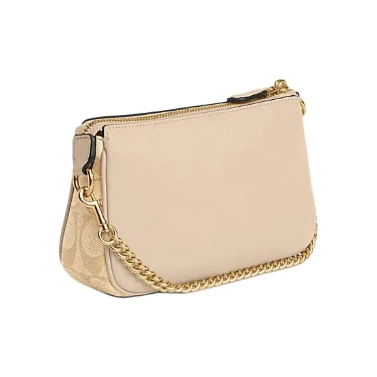 COACH Nolita Fabric With Cow Leather Handbag, Shoulder Bag Women's Light Khaki & Ivory White-1