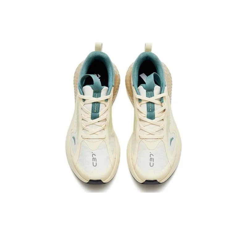 Anta C37+ Anti Slip Wear Resistant Low Top Casual Running Shoes Women's Beige White Green-2