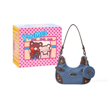 Sound For Life Fabric Shoulder Bag Small Size Women's Blue/Ecru
