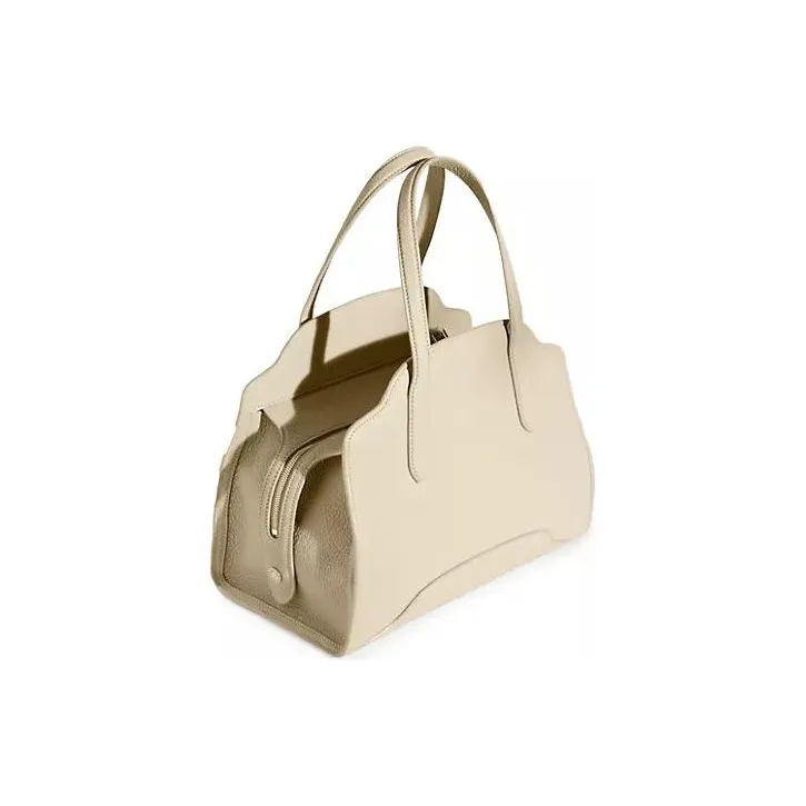 Loro Piana Sesia Leather Tote Bag Shopping Bag Shoulder Bag Crossbody Bag Handbag Medium Size Women's Beige-1