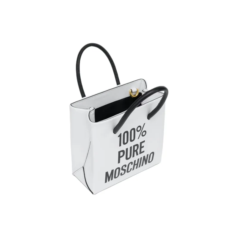 MOSCHINO Calfskin Tote Bag Shopping Bag Shoulder Bag Crossbody Bag Handbag Mini Women's White-2