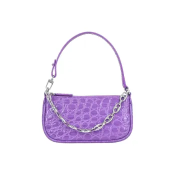 By Far Crocodile Pattern Embossed Leather Shoulder Bag, Baguette Bag, Handbag, Shoulder Bag Women's Purple