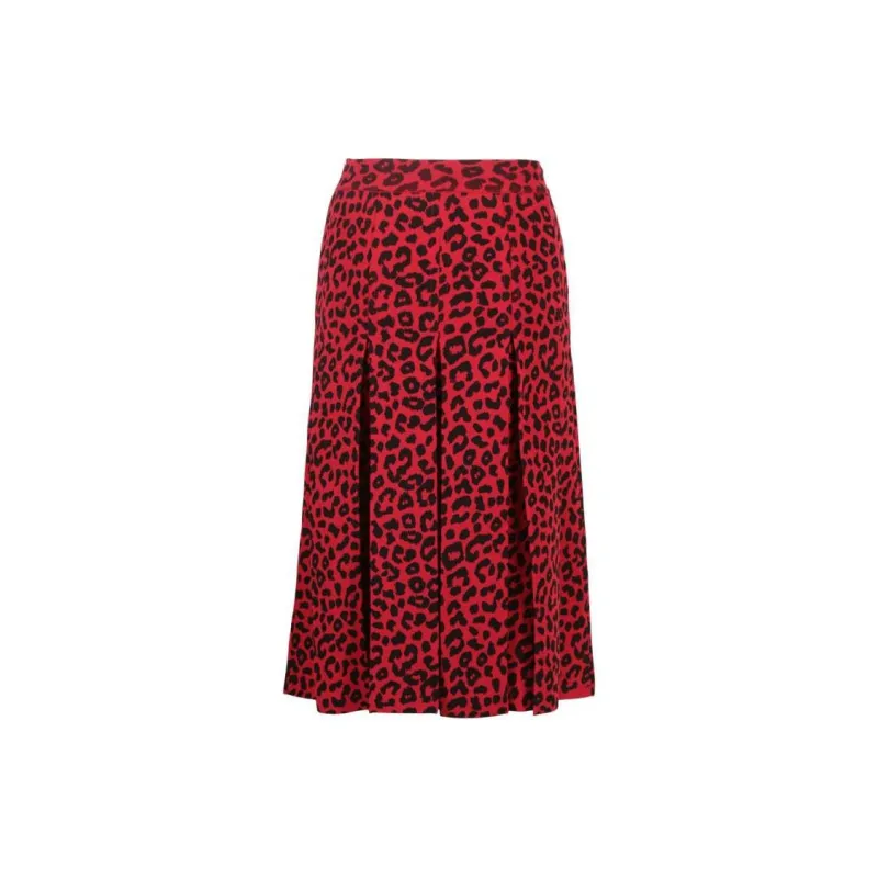 GUCCI Leopard Print Silk Skirt Red-1
