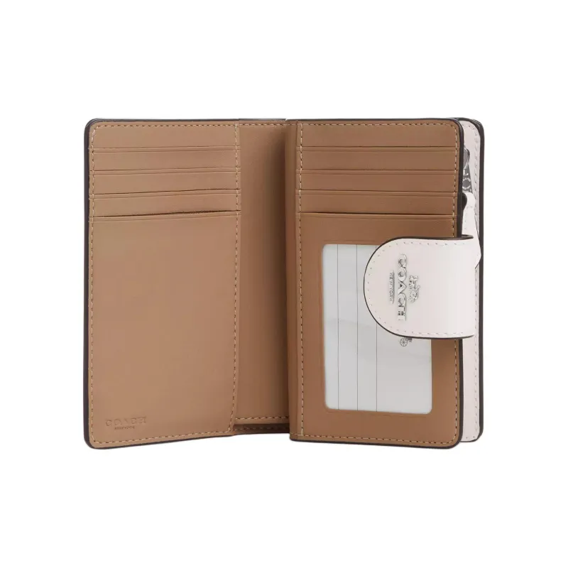 COACH Corner ZipWallet Canvas With Leather Coin Purse Wallet Women's Silver & Chalk Multicolor-1