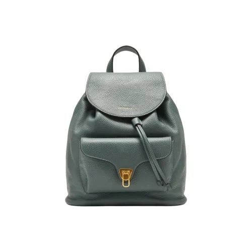 COCCINELLE Grain Texture Leather Backpack Women's Feather Skirt Sweet Blue/Green