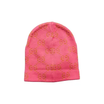 GUCCI Cotton Viscose Metal Coated Fiber Beanies Unisex Pink