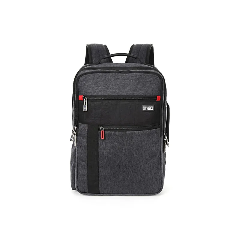 SUISSEWIN Fabric Casual Water Resistant Students Backpack Laptop Bag Handbag Regular Unisex Black/Gray-4