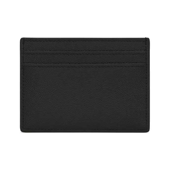 SAINT LAURENT MonogramCASSANDRE Grained Embossed Leather Card Clip Card Holder Men's Black-1