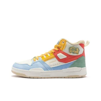 QIAODAN Slip Resistant Cushioning High Top Skateboard Shoes Men's Blue Yellow