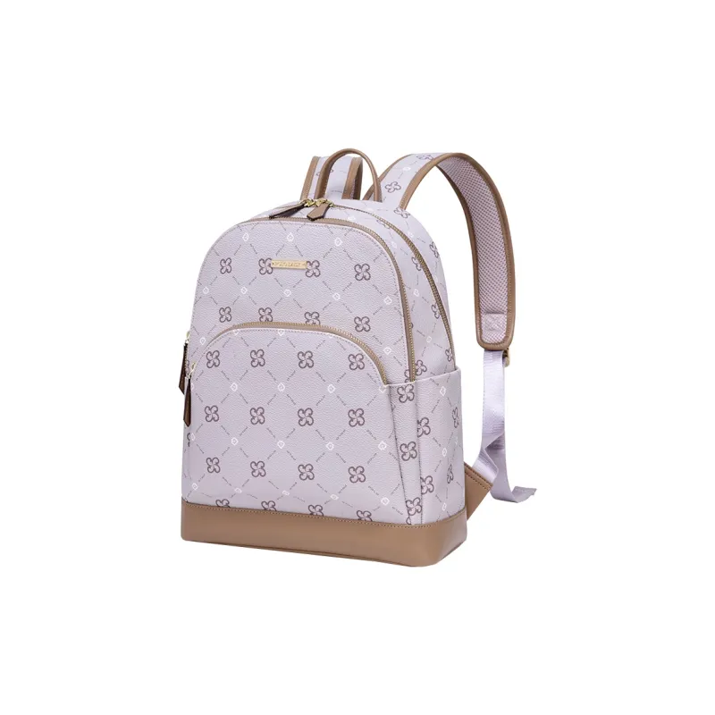 POLO PVC With Synthetic Leather Backpack Medium Size Women's Coffee/Gray/Beige Yellow-0