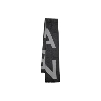 BALMAIN Logo Jacquard Frayed Edge Chambray Scarf