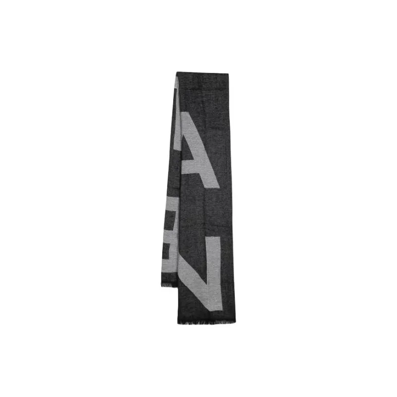 BALMAIN Logo Jacquard Frayed Edge Chambray Scarf-0