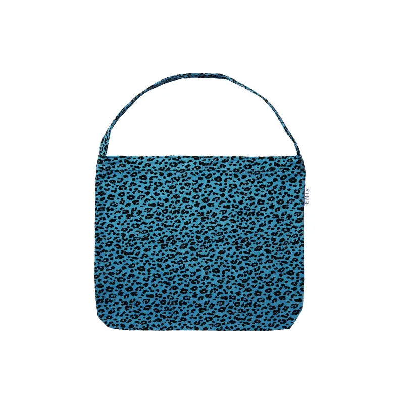 Emis Cotton Handbag, Shoulder Bag Regular Unisex Blue Leopard Print-0