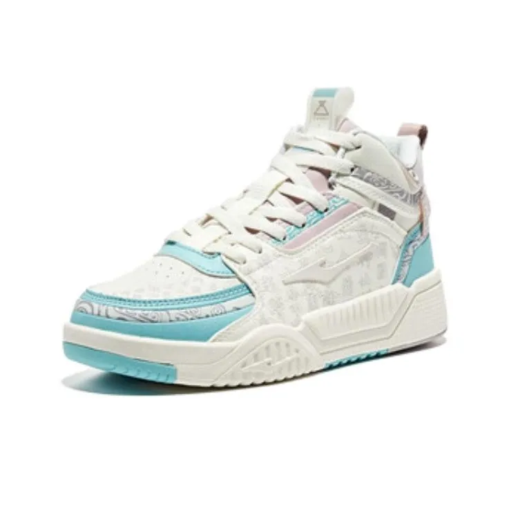 HENANBOWUYUAN x Erke High Top Skateboard Shoes Women's White Blue-2