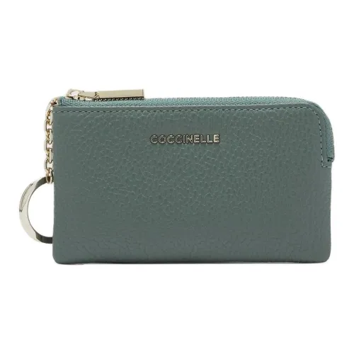 COCCINELLE Grained Leather Coin Purses Wallets Women's Feather Skirt Sweet Blue/Green