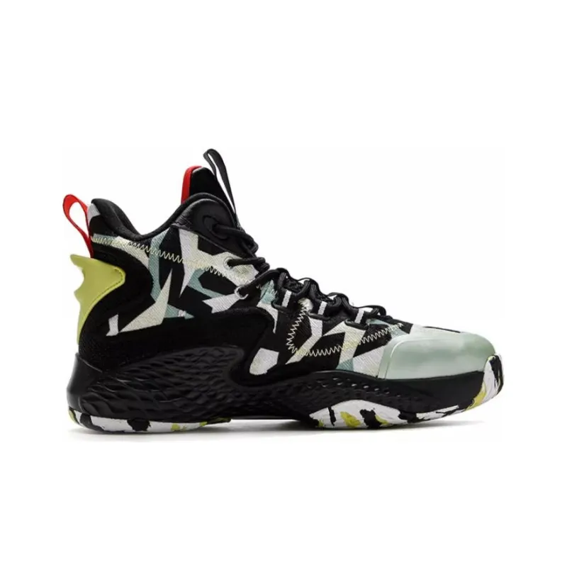 QIAODAN Cushioning Anti Slip And Wear Resistant High Top Basketball Shoes Men's Black Green-1