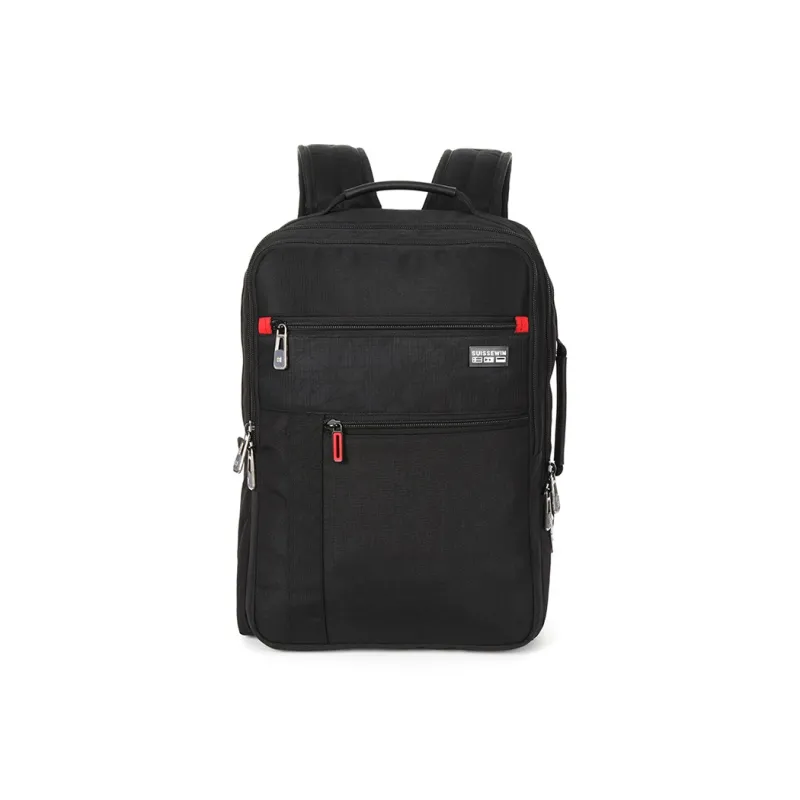 SUISSEWIN Fabric Casual Water Resistant Students Backpack Laptop Bag Handbag Regular Unisex Black/Gray-0