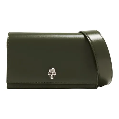 Alexander McQueen Skull Cow Leather Portable Crossbody Bag, Shoulder Bag Women's Dark Green