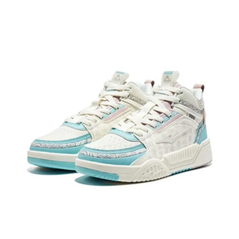 HENANBOWUYUAN x Erke High Top Skateboard Shoes Women's White Blue-3